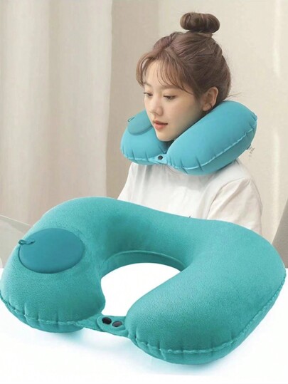 Inflatable U-Shape Neck Pillow,Press-To-Inflate Travel Neck Rest Cushion, Outdoor Camping Neck Pillow
