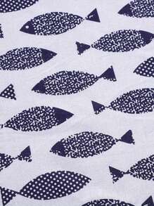 1 件/包 青花瓷鱼印花亚麻混纺面料，卡通图案，DIY 室内装饰，绗缝，缝制沙发、桌布、窗帘、包、靠垫和枕头，148 X 50 厘米 - 藍色 - 查看 3