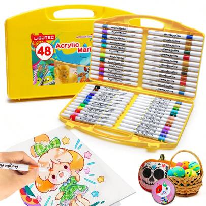 LIGUTEC 48/80 Pcs De Marcadores De Arte Coloridos, Juego De Marcadores De Punta Para Dibujar Diseño De Cómic, Juego De Diseño de colores acrilicos Dibujado A Mano, Juego De Papelería Para Uso De Oficina, Pintura De Estudiantes, Regalos De Navidad