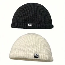 1 Pc Simple Fisherman Beanie, Solid Color Knit Hat For Unisex, Stylish Cold Protection Skull Hat, Handcuff Beanie For Men And Women