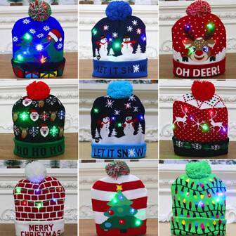LED 3-Mode Lighting Christmas Hat Knitted Warm Christmas Hat Elderly Reindeer & Snowman Pattern Christmas Hat Christmas Party Decoration Supplies Best Gifts Birthday Graduation Home Decor Christmas Decorations Room Decor Winter Christmas Decorations Home Christmas Gifts Christmas Decor