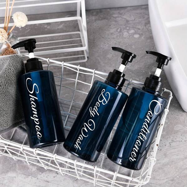 1/3 piezas Dispensador de bomba de 500ml/16oz sin fragancia, botella de plástico vacía, se puede llenar con champú, acondicionador y gel de ducha - Con etiquetas, adecuado para guardar artículos en baños y cocinas, diseño ahorra espacio