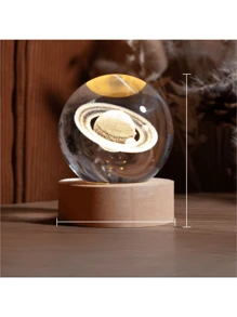 1pc 3D Night Light Crystal Glass Ball Lamp Galaxy Solar System Jupiter Ferris Wheel Crystal Ball Night Light With Wooden Base Bedside Mother's Day Gift Birthday Gift