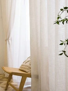 1pc Modern Minimalist Style Japanese Linen Sheer Curtain, Thickened Translucent Privacy Protecting Sun Shade For Balcony, Living Room, Bedroom, Lightweight