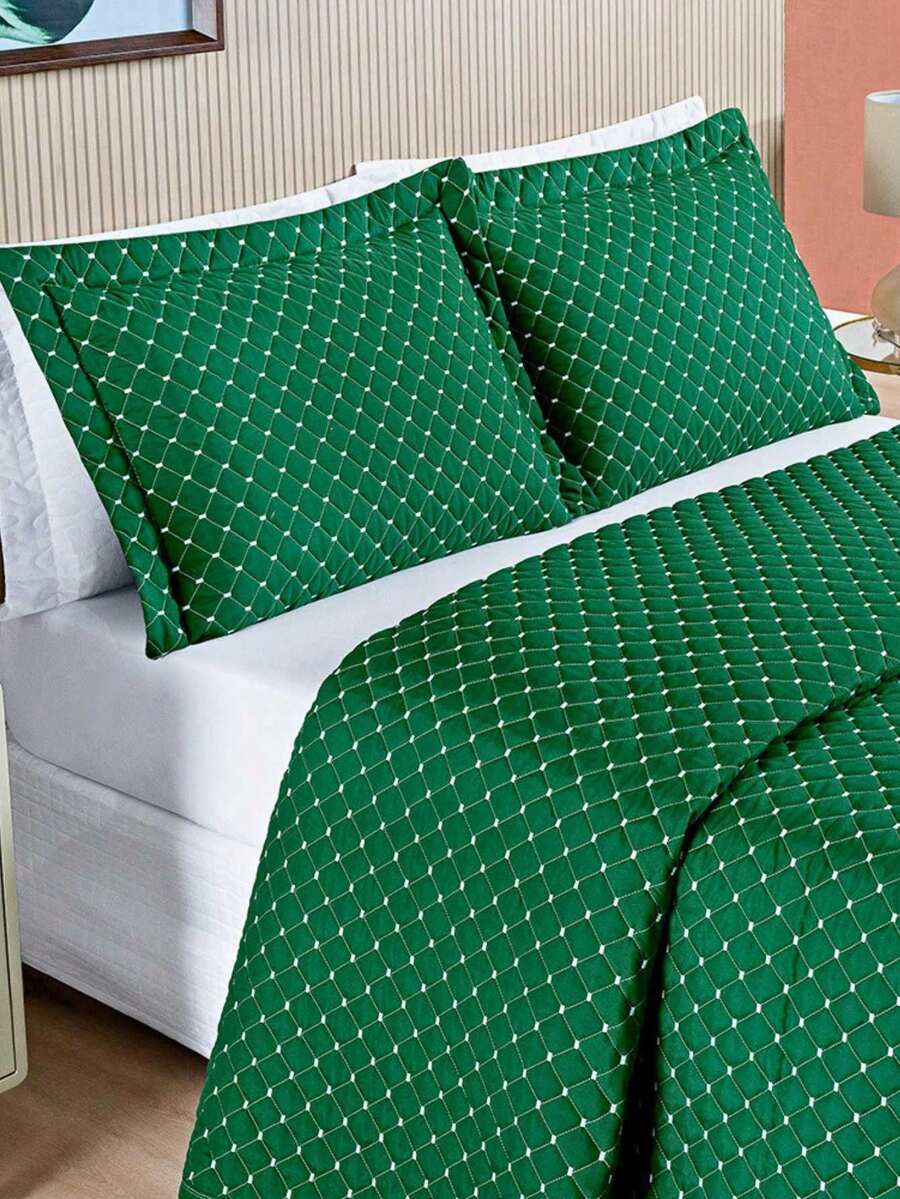 3-Piece Bedspread Kit Double\Queen\King - Quilted Finish - Double Sided - Percale 200 Thread Count Ravena - màu xanh lá - Xem 1