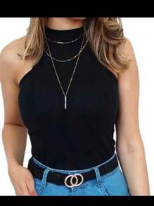 Women's Ribbed Turtleneck Tank Top With Padded Cup - 白色 - 查看 2