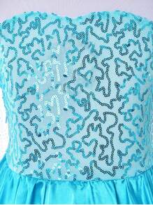 Young Girl Blue Scale Pattern Long Sleeve Trailing Party Dress - Multicolor - View 7