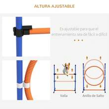 Conjunto de treinamento de agilidade para cães PawHut 4 peças Conjunto de agilidade para cães com pontas de slalom, área de descanso, cerca e anel de salto laranja e azul - Azul - Ver 2