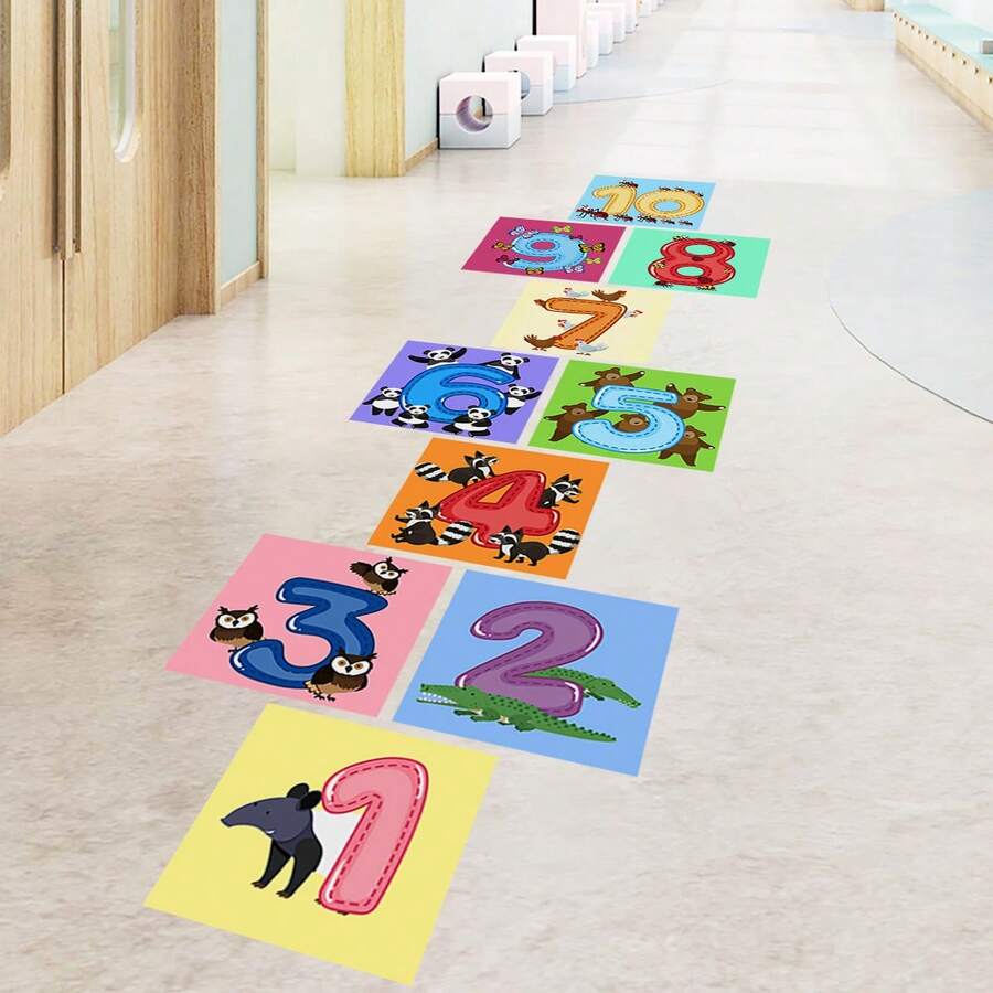 10pcs SelfAdhesive PVC Floor Sticker, Colorful Number Pattern Wall