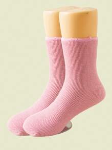 4 双儿童厚款保暖内衬纯色雪地袜，男女通用