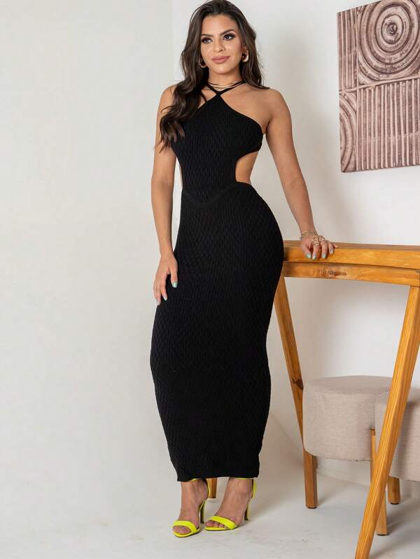 vestido sem ascosta cordao amarra tricot linha modal