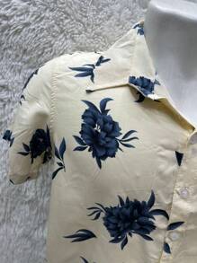 Floral Hawaiian Beach Shirt Summer Men's Short Sleeve Button Down 100% Viscose Fabric Shrinks A Little - Màu be - Xem 2