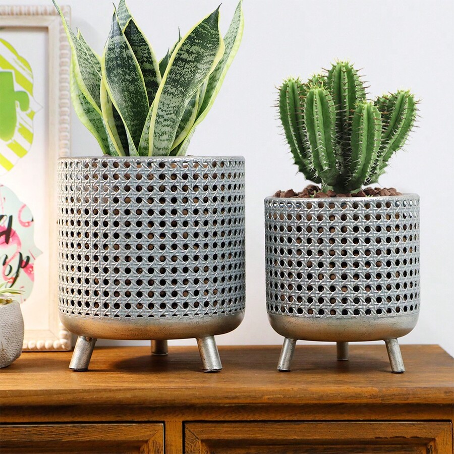 Set Of 3 Plant Pots Metal Decoration Flower Pots With Hollow Design