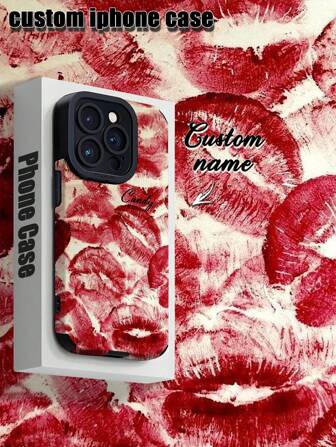 נרתיק טלפון מותאם אישית 1 יחיד, עם עיצוב הדפס שפתון בצבע בורדו, ניתן להתאמה אישית עם אותיות, שמות או כינויים, תואם לטלפונים של אייפון וסמסונג, עשוי מעור PU פסים אנכיים עם פגוש TPU עמיד בפני זעזועים, נגד שריטות וטביעות אצבע, מתנה אישית אידיאלית ליחידים, שותפים, משפחה, חברים, החברים הכי טובים, ימי הולדת, ימי נישואין