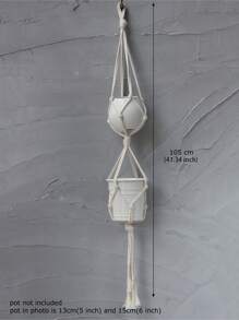 2pcs Woven Plant Hanger, Beige Hanging Plant Basket For Home Decor - Beige - View 4