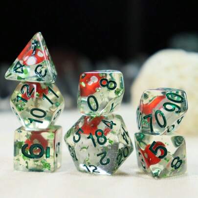 7pcs Resin Tabletop Game Dice, With Embedded Cute Mushroom And Ladybug Shapes, Board Game Party Supplies, Gifts For Game Lovers, Adorable Stress Relief