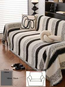 1pc Boho Style Sofa Throw Cover - Versatile Four-Season Chenille Slipcover For Armchair, Loveseat, 3-Seater Or 4-Seater Sofas, Sectional Couch - Machine Washable, Polyester Fiber Filling - Protects Home Furniture With Separate-Seat Design - Black - View 11