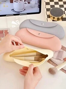 1 pieza Estuche de silicona para almacenar brochas de maquillaje, a prueba de polvo y agua, compacto y portátil para brochas de maquillaje, lápices de cejas, rímel y otros artículos de maquillaje - Bolsa de maquillaje, organizador de maquillaje, artículos escolares