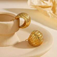 时尚小众设计钛钢 18K 镀金镂空编织 C 形环状耳环，适合女性日常佩戴或派对活动 - 金色 - 查看 8