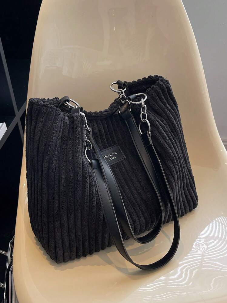 Sac fourre-tout à l'épaule en peluche de grande capacité et de style mode, convenant pour l'école, les voyages, les courses, les sorties, en cadeau pour femmes. Sac fourre-tout en velours côtelé pour femmes, sac à bandoulière mode de grande capacité, sac à main en peluche, sac d'école, portable, grande capacité, léger, pour adolescentes, étudiantes, collège, lycée, extérieur, voyage, sortie, travail, affaires, navette. Vêtements d'automne pour femmes