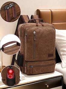 1 Stück modischer Leinwand Rucksack mit großer Kapazität und vielen Taschen, abriebfest, Ledergriff, geeignet für Studenten, Outdoor-Reisen, Geschäftsreisen, Laptop Rucksack, Schulbeutel, Reiserucksack, Campingausflug, Tasche für den Sommer, Rückfahrschule, Laptoptasche, Sporttasche für Männer, Reisenotwendigkeiten, große Tasche, Frühjahrsschulsachen, Schulrucksack, vintage