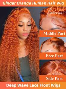 Peruca de Cabelo Humano de 32 Polegadas Gengibre, Onda Profunda 13x4 Frente de Laço, Peruca Laranja Gengibre para Mulheres, Densidade de 180%, Peruca Frontal de Laço Transparente de Cabelo Humano Gengibre Cacheado Profundo, 14-32 polegadas, Pré-Desfiado com Cabelo de Bebê