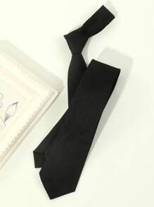 1 件男士纯色黑白条纹轻质百搭领带，适合商务、学校和休闲装男士领带 - 黑色 - 查看 3