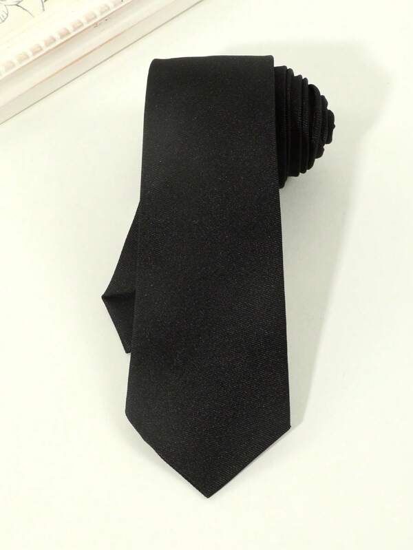 1pc Men's Solid Black & White Striped Lightweight Versatile Tie, Suitable For Business, School And Casual Wear Men Necktie