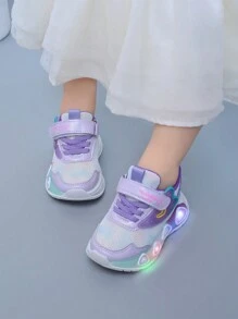 時尚LED燈光透氣運動鞋，適用於男女童-休閒型、吸震型、適合全季室外跑步和散步的防滑運動鞋 - 紫色 - 查看 3