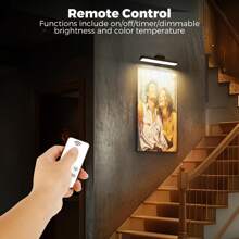 1Pcs Picture Light, Rechargeable Battery Operated Led Painting Light With Remote Control Dimmable And Timer, Wireless Art Display Light For Wall Painting, Picture Frame, Artworking Portrait, Dartboard - 黑色 - 查看 4