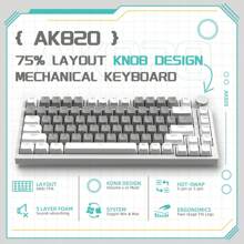 HOOPOND X Ajazz AK820 Mechanical Keyboard With CNC Knob Control,75% ANSI Layout,81Keys Gasket Mount Wired Gaming Keyboard,5 Sound Absorbing Foam,Hot-Swap Switches,White Backlit,For PC - 白/灰/黃開關 - 查看 1