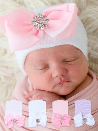 1Pc Newborn Hospital Hat Infant Baby Hat Caps With Bow Soft Cute Nursery Beanie Hat