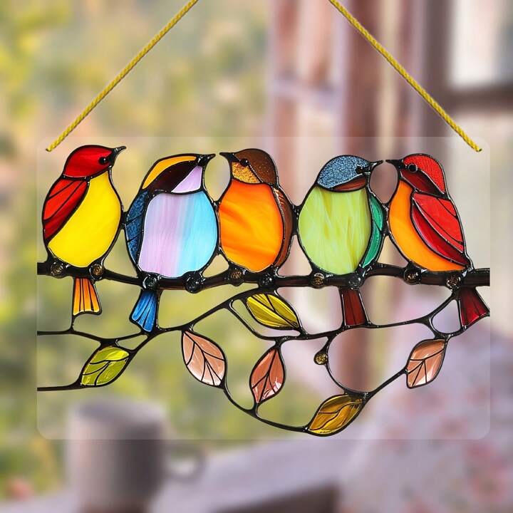 Atrapasol De Vidrio Colorido Con Pájaros - Decoración Vintage Para Ventanas Y Jardín - Hecho A Mano