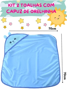 Kit 2 Baby Bath Towel With Hood And Ears For Newborns - Trắng/Xanh nhạt - Xem 3