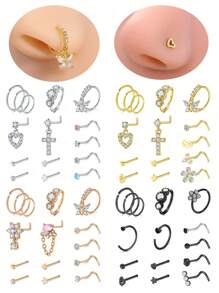 15pcs Stylish Surgical Steel Nose Rings Nose Studs Nose Rings Studs Nose Rings Hoops 20G Heart Star Nose Ring U Shape L Shaped Nose Screw Multi-Occasion Nose Piercing Jewelry - Fashion - View 6