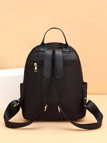 防水、双拉链、格子、绗缝、轻质图案背包，带包饰，适合毕业生、少女大一、大二、大三和大四学生，适合大学和高中学生，非常适合户外旅行和返校 - 黑色 - 查看 3