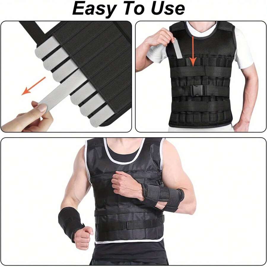 12pcs Steel Plates For Weighted Vest Rustproof Strength Training Weight Long Steel Plate Weight-Bearing Invisible Round Head For Running Jogging Fitness Workout - Black - View 1