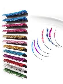 aHoneya 1 Case 12 Rows Glitter Eyelash Summer Colorful Shiny Lashes Wedding Concert Party Eye Lash 10-15mm Silvery Blue Green Purple Pink Yellow Gold Eyelashes