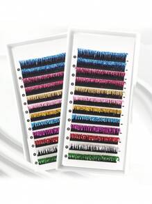 aHoneya 1 Case 12 Rows Glitter Eyelash Summer Colorful Shiny Lashes Wedding Concert Party Eye Lash 10-15mm Silvery Blue Green Purple Pink Yellow Gold Eyelashes