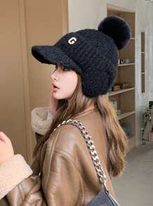 1pc Women Solid Color Knitted Hat, Casual Elegant, G Letter Simple Versatile Fleece Earflap Baseball Cap For Winter Warmth, Suitable For Shopping, Outing, Skiing And Daily Use - Multicolor - View 7