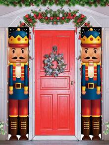 2pcs/Set New Merry Christmas Designs Door Curtains, Banner Couplets Perfect For Decorating Family Christmas Party, Christmas 2025 New Year Party Gift, Christmas Christmas Room Wall Background Decoration, Christmas