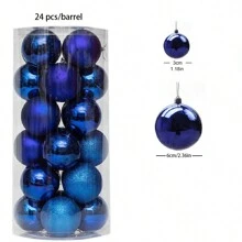24pcs 1.18in/3cm & 2.36in/6cm Plastic Round Shiny Ornament Balls, Christmas Decorations For Home Use Best Gifts Birthday