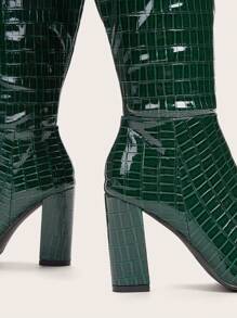 Women's New Vintage Sexy Pointed Toe Thick High Heel Mid-Calf/Over-The-Knee Boots For Winter,Party - Green - View 5