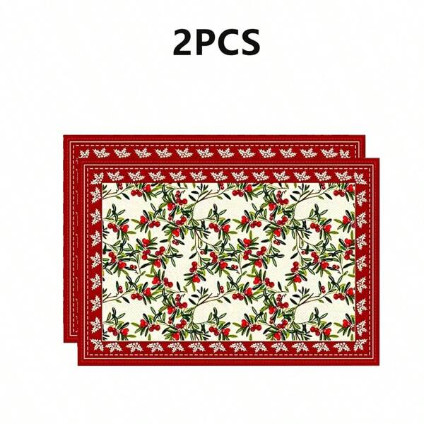 2/4/6/8pcs Red-Edge Pine Cone Placemats, Machine Washable, High Quality, Suitable For Christmas Party, Kitchen And Dining Table Decoration