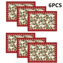 2/4/6/8pcs Red-Edge Pine Cone Placemats, Machine Washable, High Quality, Suitable For Christmas Party, Kitchen And Dining Table Decoration - Red - View 4