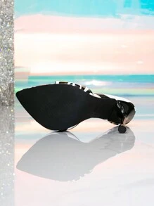 Women's High Heel Sandals, Open Toe Zebra Stripe, Yellow, Party/Clubwear/Formal Dress Shoes, Summer Mule Sandals, Pointed Toe, Leather, Black & White Color Block - 黑與白 - 查看 6