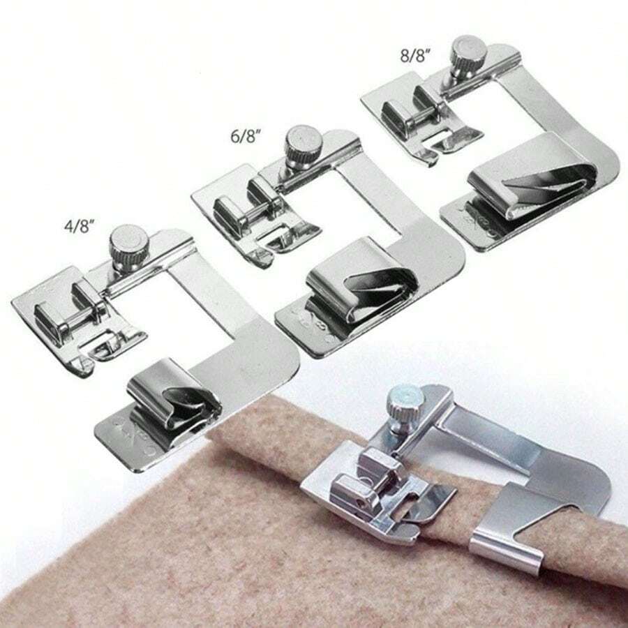 3-Piece Rolled Hem Presser Foot Kit - Wide Hemmer Foot Set Compatible With Low Shank Snap-On Sewing Machines Including Singer, Brother, Janome, Juki - Sizes 1/2", 3/4", 1" - Silver - View 1