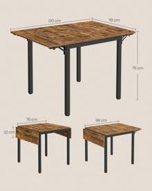 VASAGLE Tavolo da Pranzo Estensibile, Tavolo Pieghevole per 2-4 Persone, Tavolo da Cucina per Piccoli Spazi, Marrone Vintage e Nero Inchiostro/Nero Ebano e Nero Inchiostro/Rovere Naturale e Bianco Nuvola - Castano - Visualizzare 5