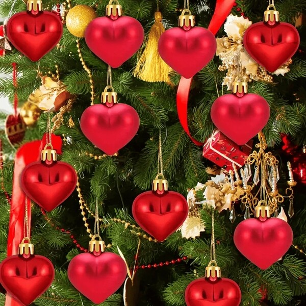 12 piezas Adornos en forma de corazón, decoración del árbol de Navidad, boda, cumpleaños, aniversario, decoración para fiestas individuales para interiores y exteriores