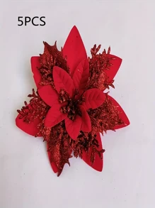5/10PCS，人造圣诞花，圣诞装饰花，椰林花，带夹子的闪亮圣诞花，适用于圣诞树花环和花圈装饰，节日装饰用品，，万圣节，万圣节装饰 - 多色 - 查看 7